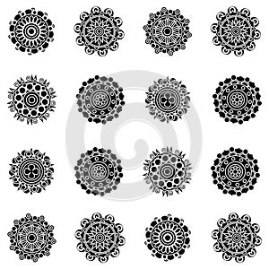 Black silhouettes mandalas - vector set