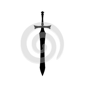 Black silhouettes of medieval knight sword on white background. Paladin weapon icon. Fantasy warrior equipment