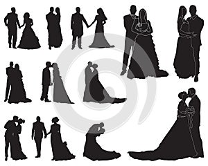 Black silhouettes of newlyweds