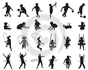 Black silhouettes of playful children