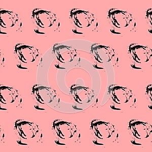 Black silhouettes of roses on a pink background, flowers, love. Vector seamless pattern abstraction grunge. Background