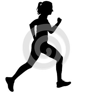 Black Silhouettes Runners sprint women on white background