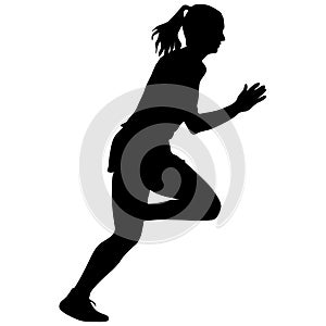 Black Silhouettes Runners sprint women on white background