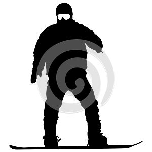 Black silhouettes snowboarders on white background. Vector illu