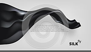 Black Silk Fabric Flying On Gray. Banner Template