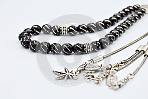 Black and silver beads sequenced, short rosary, tespih tesbih