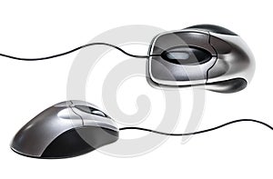 Black and silver colored wire computer mouse cut out