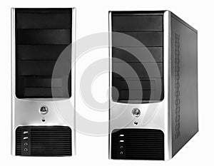 Black silver computer case on white background