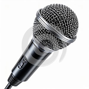 Black and Silver Dynamic Microphone on White Background