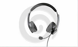 Black and Silver Headset with Microphone on White Background