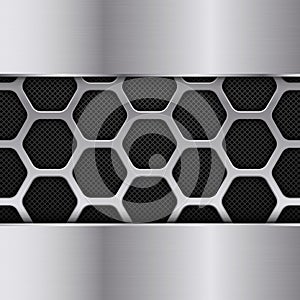 Black and silver metal texture background. Honeycomb pattern. Vector design