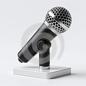 Black and silver microphone on a stand, sleek and modern design