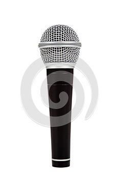 Black and silver microphone on a white background