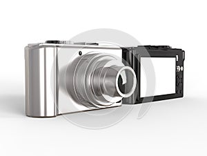 Black and silver modern compact digital photo camera