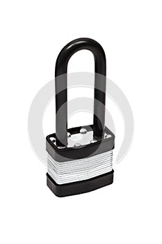 Black silver padlock isolated on white