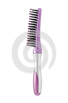 Black silver and pink hairbrush side view isolated on white with clipping path