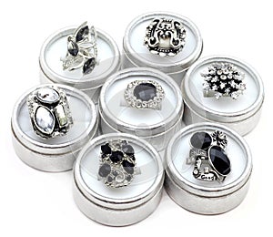 Black and Silver Rings in Metallic Ring Gift Boxes