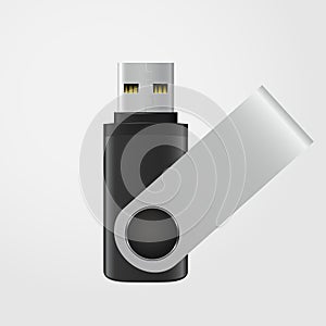 Black and silver USB stick isolated on grey background