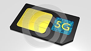 Black sim card on white with 5g symbol fast network