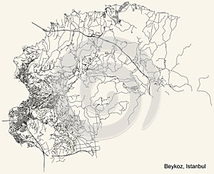 Street roads map of the district Beykoz of Istanbul, Turkey
