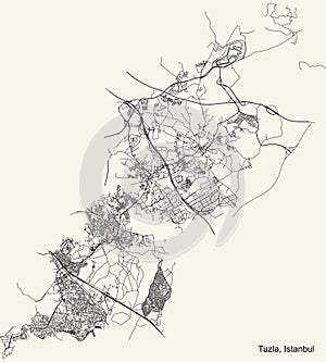 Street roads map of the district Tuzla of Istanbul, Turkey