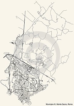 Street roads map of the Municipio III Ã¢â¬â Monte Sacro municipality of Rome Italy