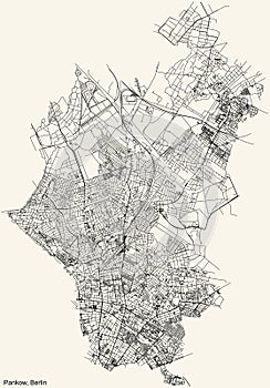Street roads map of the Pankow borough bezirk of Berlin, Germany