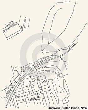 Street roads map of the Rossville neighborhood of the Staten Island borough of New York City, USA