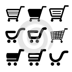 Black simple shopping cart, trolley, item, button photo