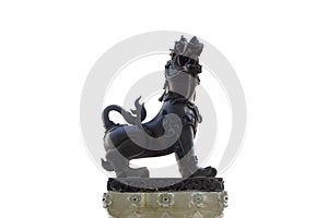 Statue of a lion on a white background with clipping path