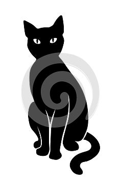 Black sitting cat. Vector silhouette.