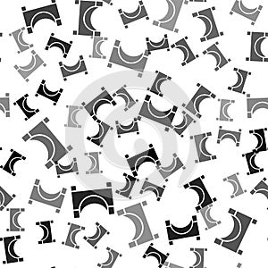 Black Skate park icon isolated seamless pattern on white background. Set of ramp, roller, stairs for a skatepark