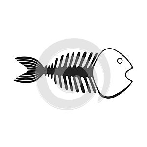Black skeleton fish icon, scary fishbone anatomy