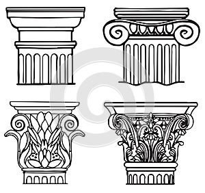 Black sketch of a capitals  on a white background. Sketch drawing. Flat vector photo