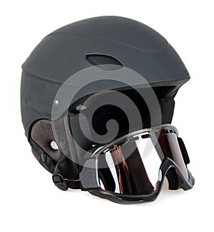 Black ski helmet with goggles