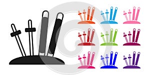 Black Ski and sticks icon isolated on white background. Extreme sport. Skiing equipment. Winter sports icon. Set icons