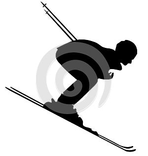 Black Skier Flat Icon on White Background