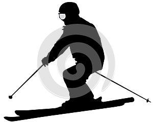 Black Skier Flat Icon on White Background