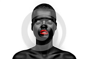 Black-skin female model with a red lips