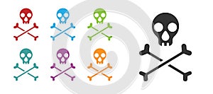 Black Skull on crossbones icon isolated on white background. Happy Halloween party. Set icons colorful. Vector