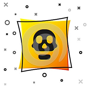 Black Skull icon isolated on white background. Happy Halloween party. Yellow square button. Vector