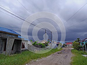 The black sky enveloped the village extrem photo