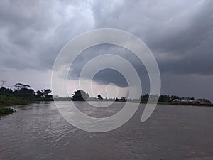 Black sky water the rain on sungai musi