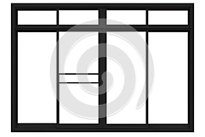 Black sliding aluminum window frame isolated