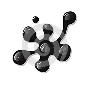 Black slime, liquid spill on a white isolated background . Puddle of petroleum. Vector cartoon illustration.