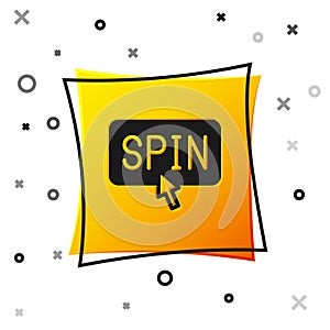 Black Slot machine spin button icon isolated on white background. Yellow square button. Vector