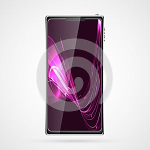 Black smart mobile phone smartphone with touch screen, modern realistic mobile device with abstract magic energy screensaver