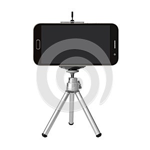 black smart phone with tripod isolated on white