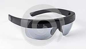 Black Smart Sunglasses Futuristic Wearable Technology on White Surface