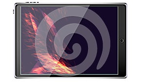 Black smart tablet smartphone with touchscreen, modern realistic mobile device with abstract magic energy splash, wallpaper